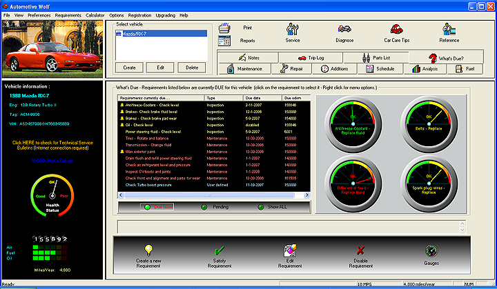 Car Maintenance Software Screen Shot Image